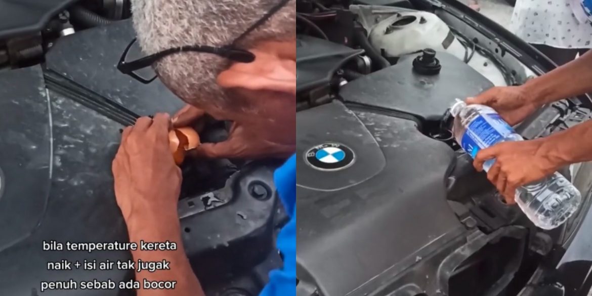 Lelaki masukkan telur dalam tangki untuk 'tampal tangki bocor