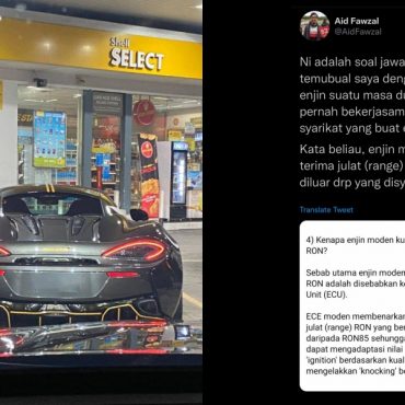 Wanita isi minyak RON 95 pada kereta McLaren