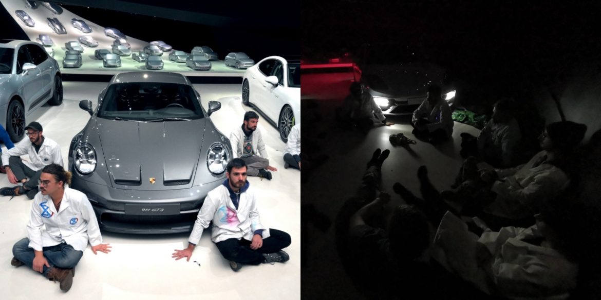 Aktivis iklim protes aman di dalam bilik pameran Porsche