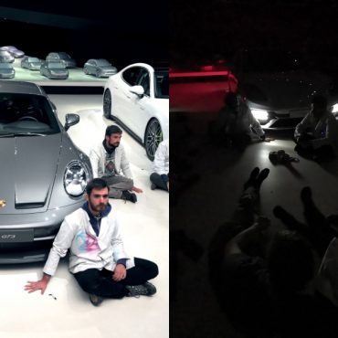 Aktivis iklim protes aman di dalam bilik pameran Porsche