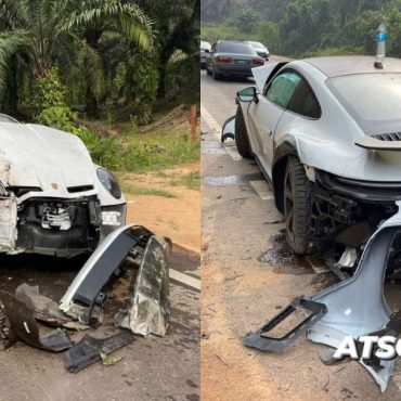 Porsche 911 Dakar hancur teruk selepas langgar tiang lampu