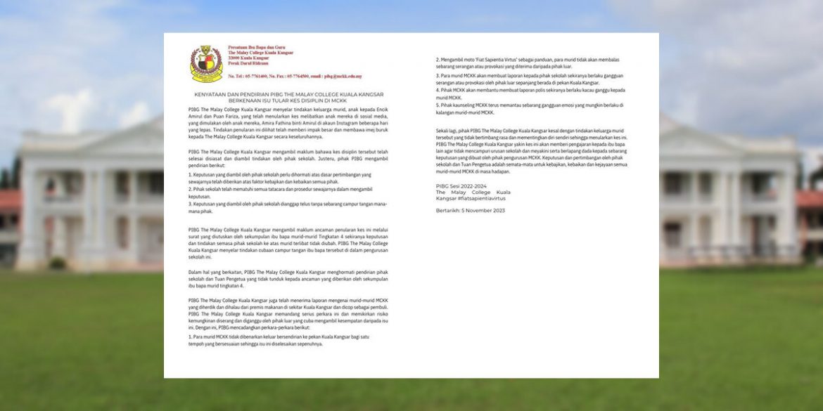 PIBG MCKK kesal kes buli ditularkan.