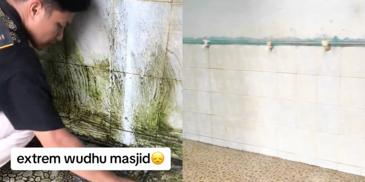 Daripada Berlumut Jadi Bersih, Netizen Puji Usaha Pemuda Ini Cuci Ruang Wuduk