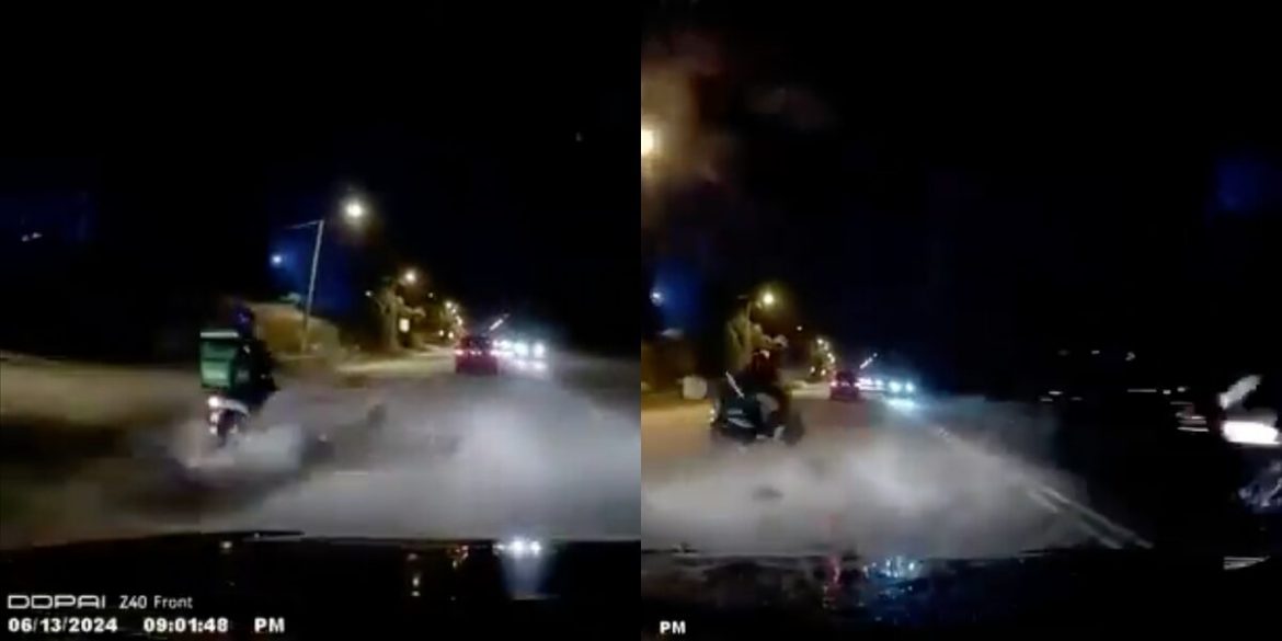 Gara-Gara Jalan Berlubang Teruk, 'Rider' Terbabas Nyaris Masuk Lorong Bertentangan
