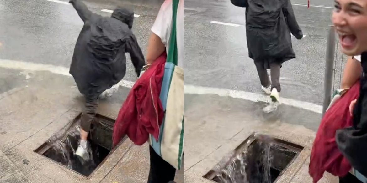 Netizen Tegur Mat Saleh Gelakkan Lelaki Nyaris Termasuk Longkang Semasa Buat Konten Hujan Lebat Di Malaysia