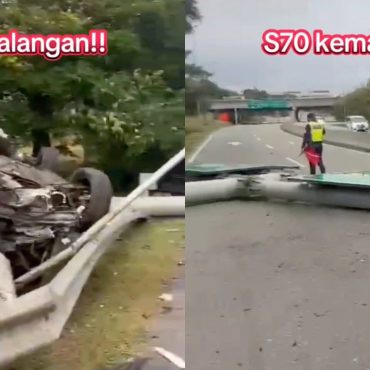 Pemandu Cedera Ringan Walau Rempuh Tiang Papan Tanda Sampai Tumbang, Netizen Puji Proton S70 'Sedan Kebal'