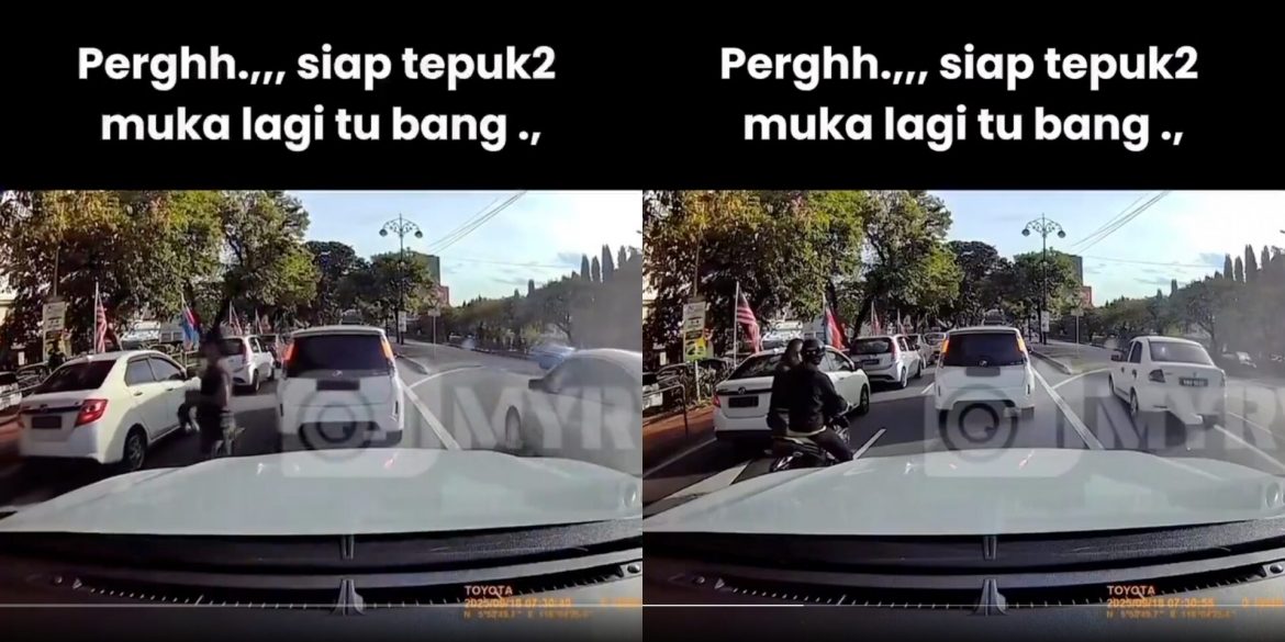 Netizen Marah Lelaki Lintas Jalan Tak Tengok Kiri Kanan, Tepuk Muka Penunggang Motosikal