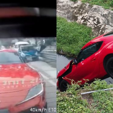 Pandu Melulu Sambil 'Mencucuk', Toyota Supra Terjunam Masuk Longkang