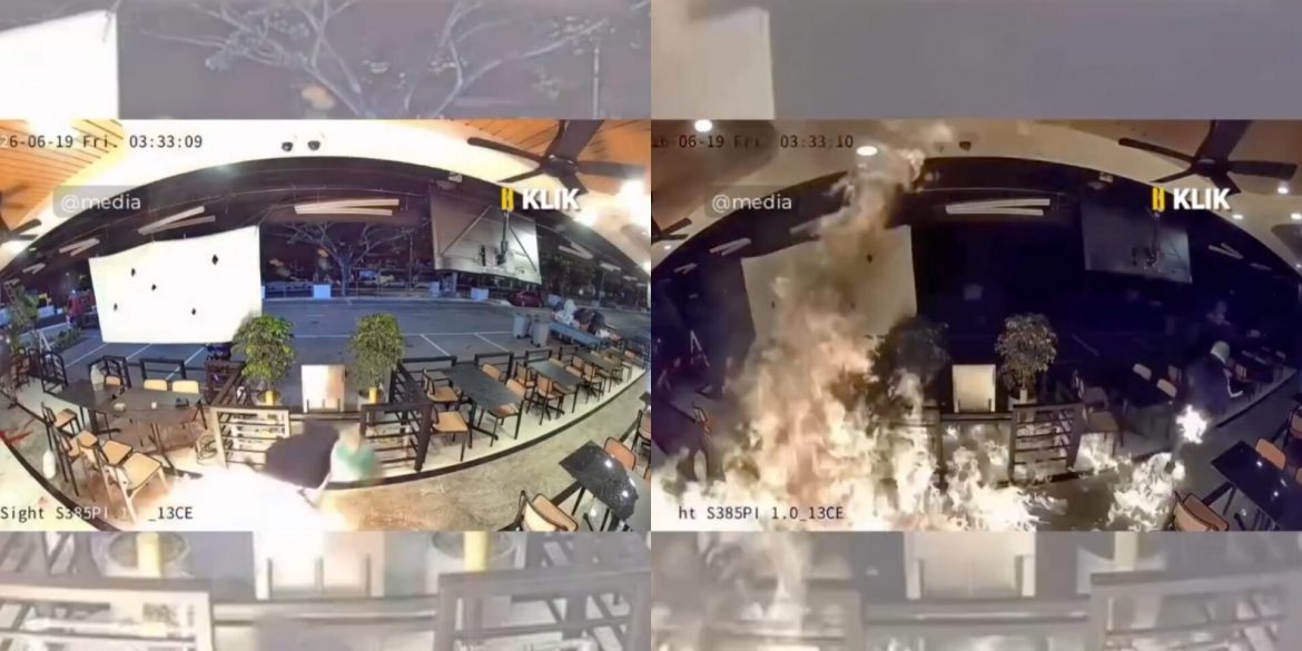 Padah Bakar Kedai Di Bandar Dato Onn, Kaki Lelaki Disambar Api Sendiri Terakam CCTV