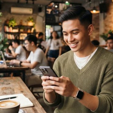 Lelaki menggunakan smartphone flagship moden